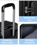 Set 3 Trolley Con Manico Telescopico E Ruote 56/66/76cm Nero
