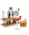 Set Cocktail 6 Pezzi con Supporto in Legno - Shaker e Accessori Bar