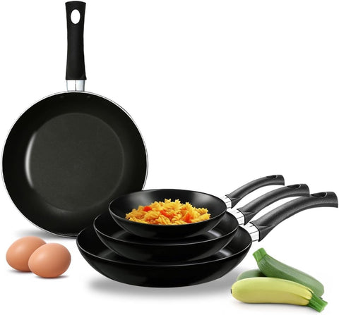 Set 4 Padelle Antiaderenti con Manico Soft Touch Ergonomico