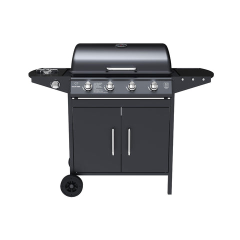Gasbarbecue met 4+1 branders Martin, van zwart staal, met wielen