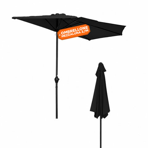 Halfronde muurparasol van 2,7 m, antraciet, met aluminium paal