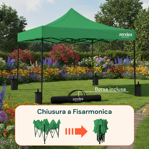 Gazebo Richiudibile 3x3 m Impermeabile con Borsa e Pesi Inclusi