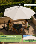 Ombrellone Rotondo Ø3m Decentrato Braccio Laterale in Acciaio, Manovella, Poliestere 180gr Impermeabile UV per Giardino e Terrazzo