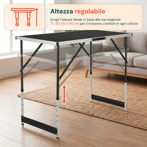 Set 3 Tavoli Pieghevoli con 4 Altezze Regolabili e Struttura in Alluminio