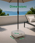 Base per Ombrellone da Giardino 20L in PP – Supporto Riempibile con Acqua o Sabbia – Per Pali ø22-32mm e Ombrelloni fino a 2,2m – Dimensioni 44x44x14cm – Facile Montaggio e Pulizia