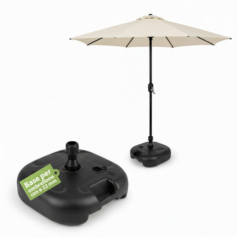Base per Ombrellone da Giardino 20L in PP – Supporto Riempibile con Acqua o Sabbia – Per Pali ø22-32mm e Ombrelloni fino a 2,2m – Dimensioni 44x44x14cm – Facile Montaggio e Pulizia