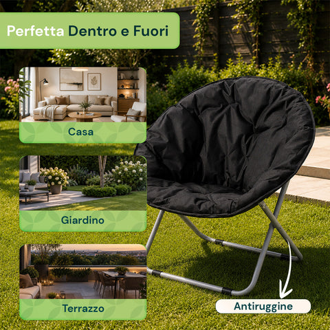 Poltrona Imbottita Pieghevole in Acciaio e Tessuto Oxford - Dimensioni 80x36x80cm