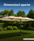 Ombrellone da Giardino Ovale XXL 460x270 in Acciaio al Carbonio e Telone in Poliestere - Altezza 2,45m (Base NON Inclusa)