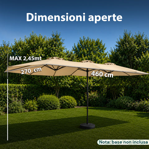 Ombrellone da Giardino Ovale XXL 460x270 in Acciaio al Carbonio e Telone in Poliestere - Altezza 2,45m (Base NON Inclusa)