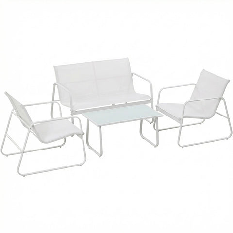 Set Lounge da Esterno 4 Pezzi – Salotto da Giardino con 2 Sedie, Divanetto e Tavolino – Struttura in Ferro e Seduta in Textilene – Portata 240kg/120kg