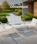 Set Lounge da Esterno 4 Pezzi – Salotto da Giardino con 2 Sedie, Divanetto e Tavolino – Struttura in Ferro e Seduta in Textilene – Portata 240kg/120kg