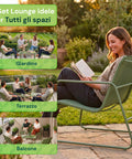 Set Lounge da Esterno 4 Pezzi – Salotto da Giardino con 2 Sedie, Divanetto e Tavolino – Struttura in Ferro e Seduta in Textilene – Portata 240kg/120kg
