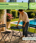 Set Tavolo e 2 Sedie Richiudibili in Ferro da Giardino – Tavolo Rotondo ø 60cm e 2 Sedie Salvaspazio – Portata 150kg/100kg