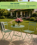 Set Tavolo e 2 Sedie Richiudibili in Ferro da Giardino – Tavolo Rotondo ø 60cm e 2 Sedie Salvaspazio – Portata 150kg/100kg