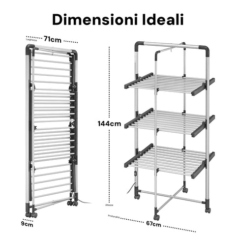 Magic Dry Tower – Stendino Elettrico a 3 Ripiani Pieghevole 300W