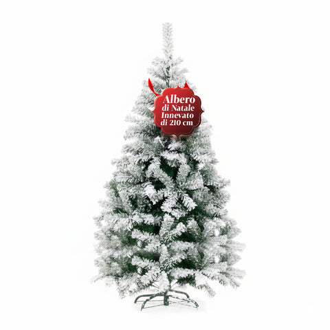 Albero Natalizio Innevato con Rami Folti e Base in Metallo– 150/180/210 cm