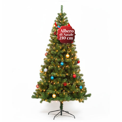 Realistische groene kerstboom van 210 cm met 631 takken – traditionele stijl