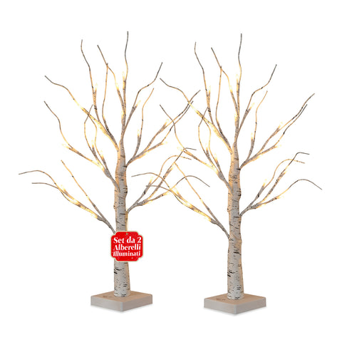 Set van 2 decoratieve boompjes met LED-verlichting – Berkenhouten takken en realistisch design