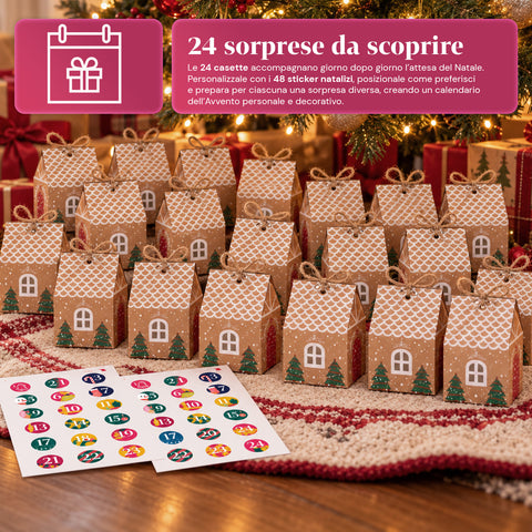 Adventskalenders – Boomversie met laden of huisjes met stickers