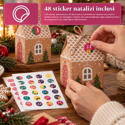 Adventskalenders – Boomversie met laden of huisjes met stickers