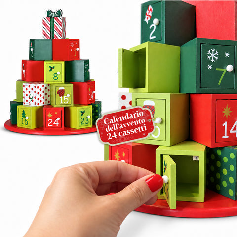 Adventskalenders – Boomversie met laden of huisjes met stickers