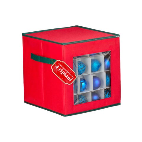 Organizer voor 64 kerstballen van vliesstof met kijkvenster aan de voorkant en handgrepen, 30 x 30 x 30 cm