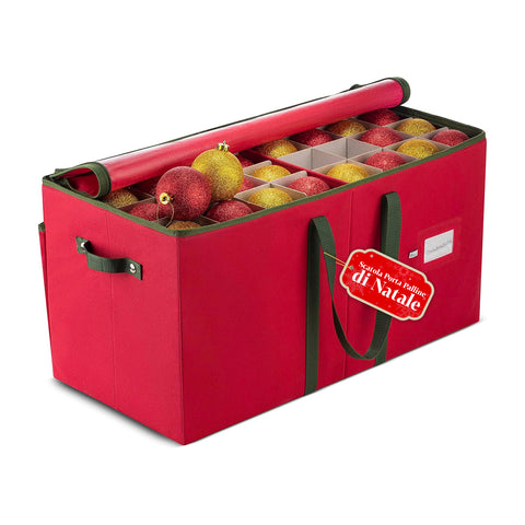 Organizer voor 128 kerstballen van vliesstof en stevig karton met rits en handgrepen