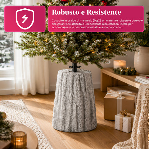 Voet voor kerstboom in de vorm van een boomstam, schorseffect, 2 afwerkingen, afmetingen 33,5x52,5 cm, voor bomen tot 240 cm, universele bevestiging