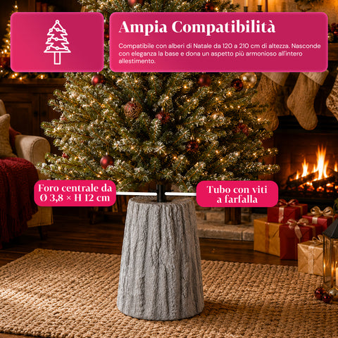 Voet voor kerstboom in de vorm van een boomstam, schorseffect, 2 afwerkingen, afmetingen 33,5x52,5 cm, voor bomen tot 240 cm, universele bevestiging