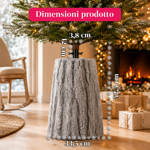 Voet voor kerstboom in de vorm van een boomstam, schorseffect, 2 afwerkingen, afmetingen 33,5x52,5 cm, voor bomen tot 240 cm, universele bevestiging