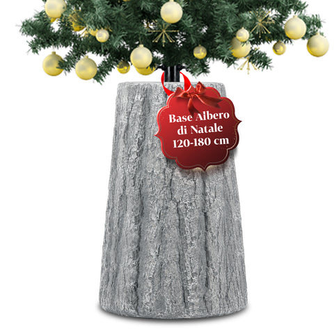 Voet voor kerstboom in de vorm van een boomstam, schorseffect, 2 afwerkingen, afmetingen 33,5x52,5 cm, voor bomen tot 240 cm, universele bevestiging