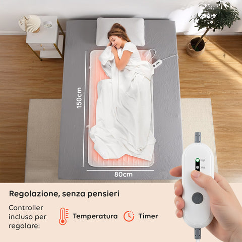 Coperta Termica Elettrica Coprimaterasso Lavabile con Riscaldamento Rapido e 4 Temperature