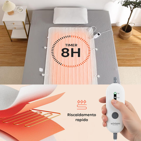 Coperta Termica Elettrica Coprimaterasso Lavabile con Riscaldamento Rapido e 4 Temperature
