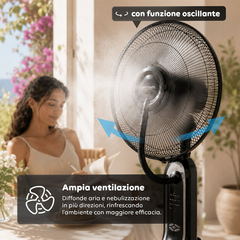 Ventilatore A Piantana Con Nebulizzatore 75W - 3 Velocità e Telecomando