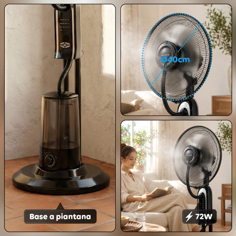 Ventilatore A Piantana Con Nebulizzatore 75W - 3 Velocità e Telecomando
