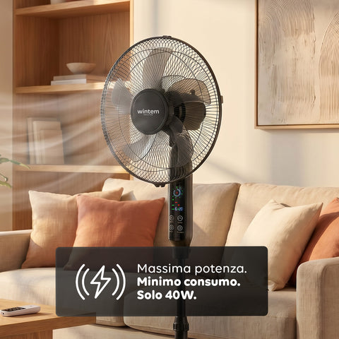 Ventilatore 40W a Piantana 40 cm con Telecomando e Altezza Regolabile fino a 135 cm – 6 Velocità