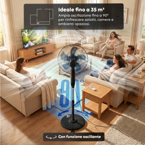 Ventilatore 40W a Piantana 40 cm con Telecomando e Altezza Regolabile fino a 135 cm – 6 Velocità