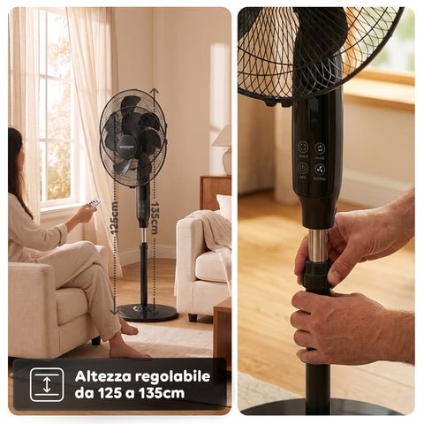 Ventilatore 40W a Piantana 40 cm con Telecomando e Altezza Regolabile fino a 135 cm – 6 Velocità