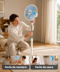 Ventilatore a Piantana 40W con 7 Pale in PP, 3 Velocità, Altezza Regolabile 80-100cm – Oscillazione Orizzontale 60° e Inclinazione 45°