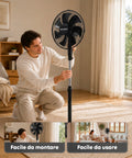 Ventilatore a Piantana 40W con 7 Pale in PP, 3 Velocità, Altezza Regolabile 80-100cm – Oscillazione Orizzontale 60° e Inclinazione 45°