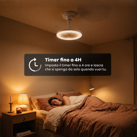 Ventilatore da Soffitto con Luce LED 10W Dimmerabile – 3 Velocità, Timer 4h e Telecomando – Diametro 25cm, Attacco E27, Potenza 55W – Luce Calda, Naturale e Fredda – Silenzioso