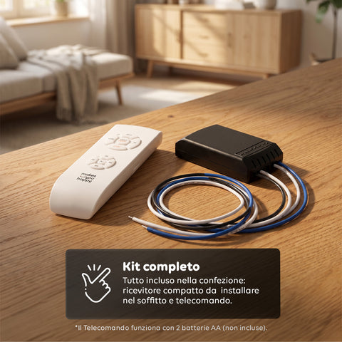 Device Trasmettitore e Ricevitore per Ventilatore da Soffitto con Telecomando – Controllo Luce, Timer e 3 Velocità – Universale ad Alta Efficienza – Risparmio Energetico e Avviamento Immediato