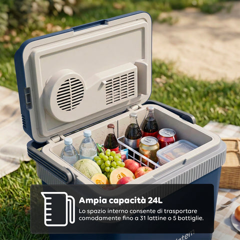 Borsa Frigo Elettrica 24L Caldo/Freddo – Rinfresca fino a -18°C sotto Ambiente e Riscalda fino a 65°C (40/50W)