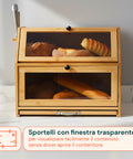 Dispensa in Bambù 2 Ripiani con Tagliere e Vetrine Trasparenti