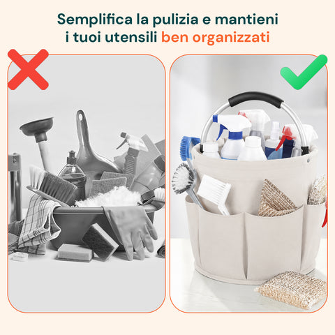Secchiello Pieghevole Multiuso 16L con Tasche – Salvaspazio e Resistente