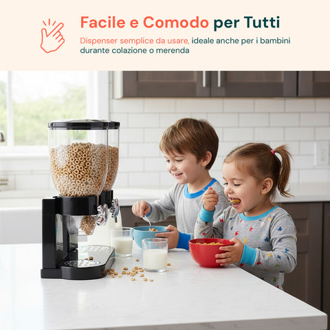Dosatore per Corn Flakes Doppio 2x1,75L con Manopola – Ideale per la Colazione