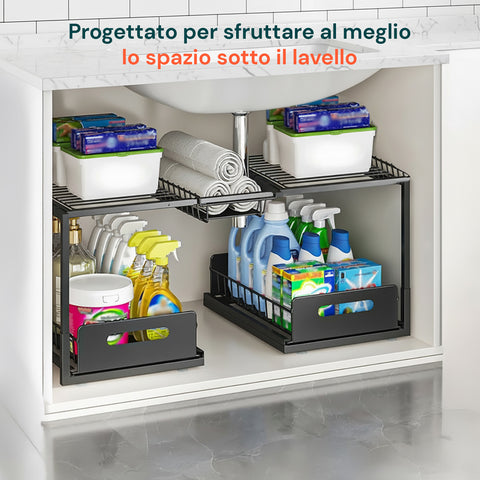 Organizer Sottolavello Cucina Espandibile con 2 Cassetti Estraibili