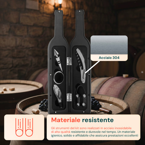 Set Sommelier a Forma di Bottiglia con Cavatappi e Accessori