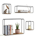 Set 4 Mensole da Parete Design Minimal con Ripiano in MDF e Struttura in Acciaio