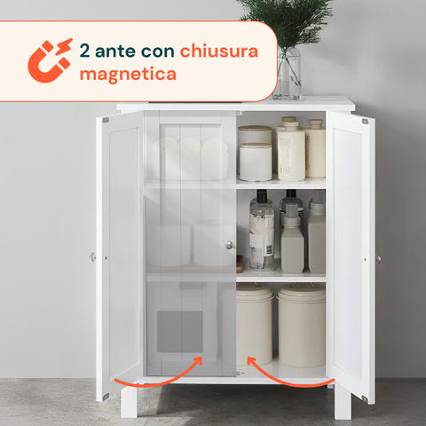 Armadietto Multiuso in MDF con Ripiani Regolabili e 2 Ante per Bagno o Cucina